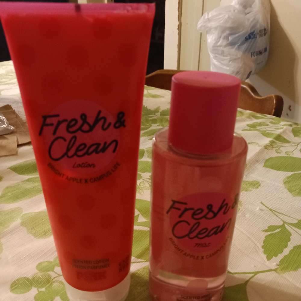 Pink body mist and lotion